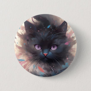Badge Rond 5 Cm Casquette noire mystique aquarelle Cute chat