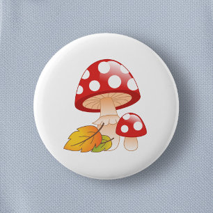 Badge Rond 5 Cm Casquette rouge Toadstool Champignons et Feuilles