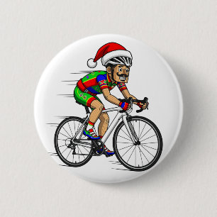 Badge Rond 5 Cm Casse-Noisette Cycliste Noël Bicyclette Noël Sport