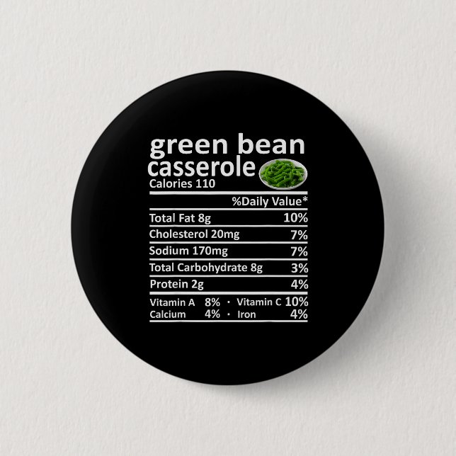 Badge Rond 5 Cm Casserole de haricot vert Nutrition Faits alimenta (Devant)