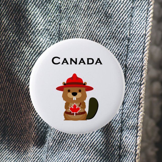 Badge Rond 5 Cm Castor Canada mignon avec feuille d'érable couleur (Créateur téléchargé)