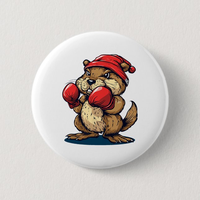 Badge Rond 5 Cm Castor De Boxe cool Avec Gants Pour Une Applicatio (Devant)