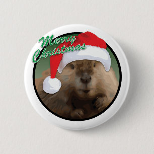 Badge Rond 5 Cm Castor de Noël - norme, bouton rond de pouce de 2