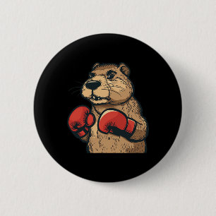 Badge Rond 5 Cm Castor Drôle Avec Gants De Boxe Rouge Costume