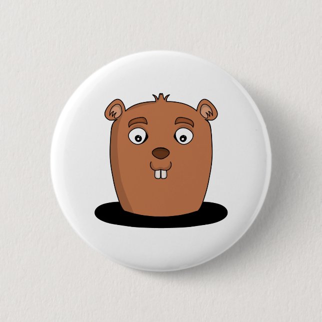 Badge Rond 5 Cm Castor sortant d'un trou (Devant)