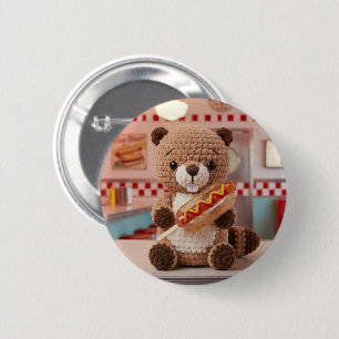 Badge Rond 5 Cm Castor tricoté adorable dans un verre de hot-dog d