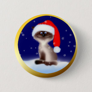 Badge Rond 5 Cm Cat à Santa Hat