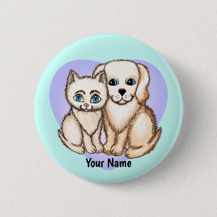 Badge Rond 5 Cm Cat aime chien TBA chien