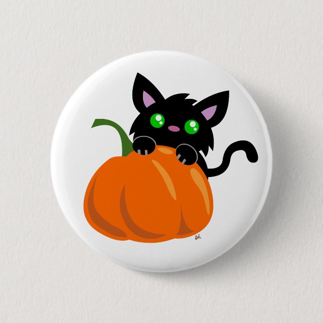 Badge Rond 5 Cm Cat and a Pumpkin Button (Devant)