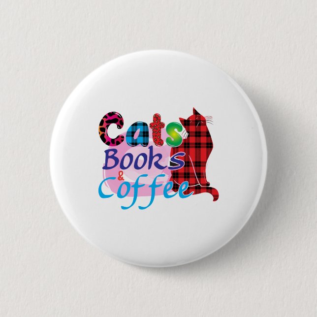 Badge Rond 5 Cm Cat Art Chats Livres Coffee_2 (Devant)