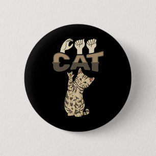 Badge Rond 5 Cm Cat Asl Gesture main sourde oreille sourde sensibi