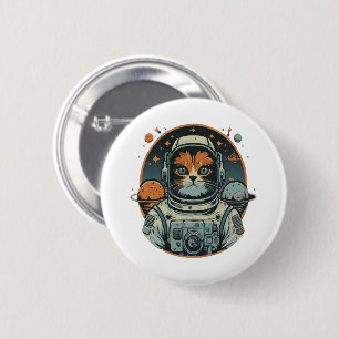 Badge Rond 5 Cm Cat-astronaute sur les Astéroïdes