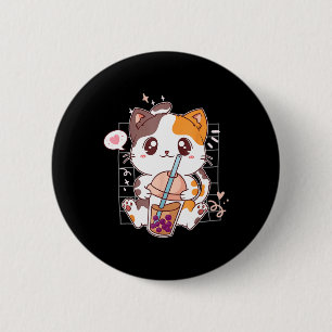 Badge Rond 5 Cm Cat Boba Tea Bubble Tea Kawaii Anime Japanese Neko