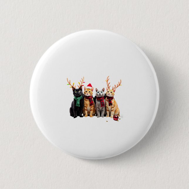 Badge Rond 5 Cm Cat Christmas Light Reindee Père Noël Christmas Ca (Devant)