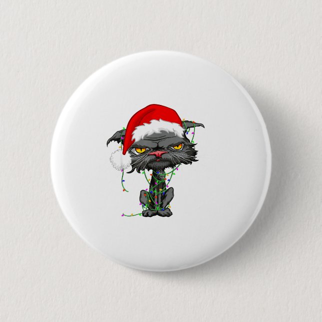Badge Rond 5 Cm Cat Christmas Lights Bored Cat Santa Hat Funny Cat (Devant)