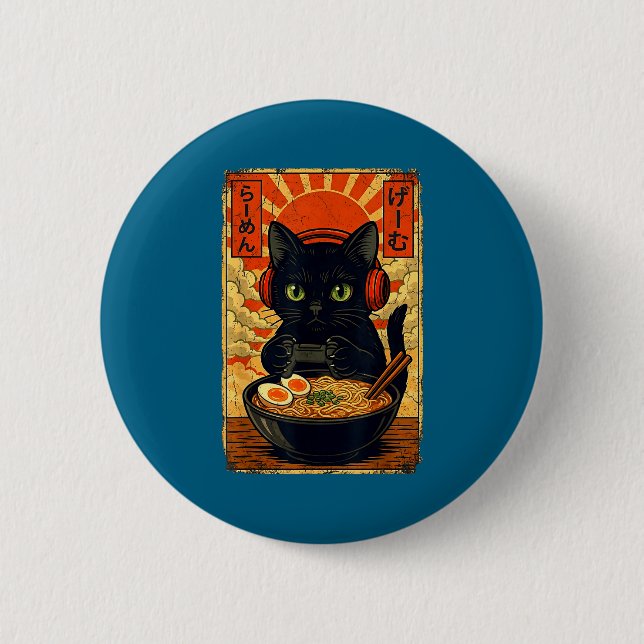 Badge Rond 5 Cm Cat Gamer Men Anime Kawaii Funny Gaming Headset Ca (Devant)