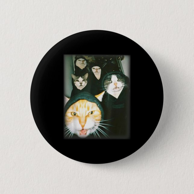 Badge Rond 5 Cm Cat Gang Meme Funny Chaotic Cats Unhinged Feline H (Devant)