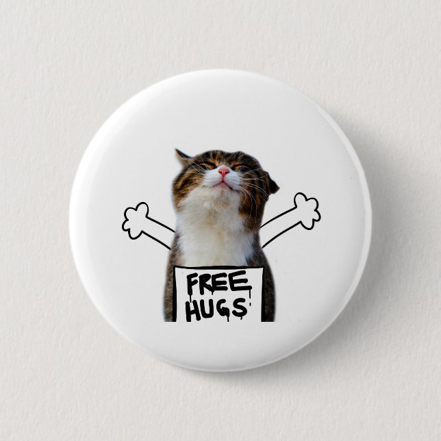 Badge Rond 5 Cm Cat holding Free Hugs Sign (Devant)