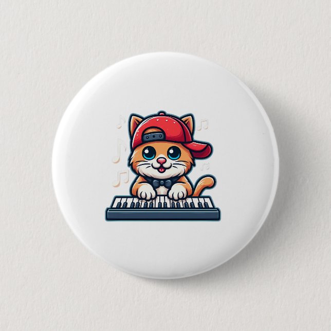Badge Rond 5 Cm Cat Jouer Piano Design pour la musique et les Amou (Devant)