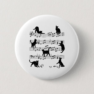 Badge Rond 5 Cm Cat Kitty Jouer Musique Clef Piano Musicien Art