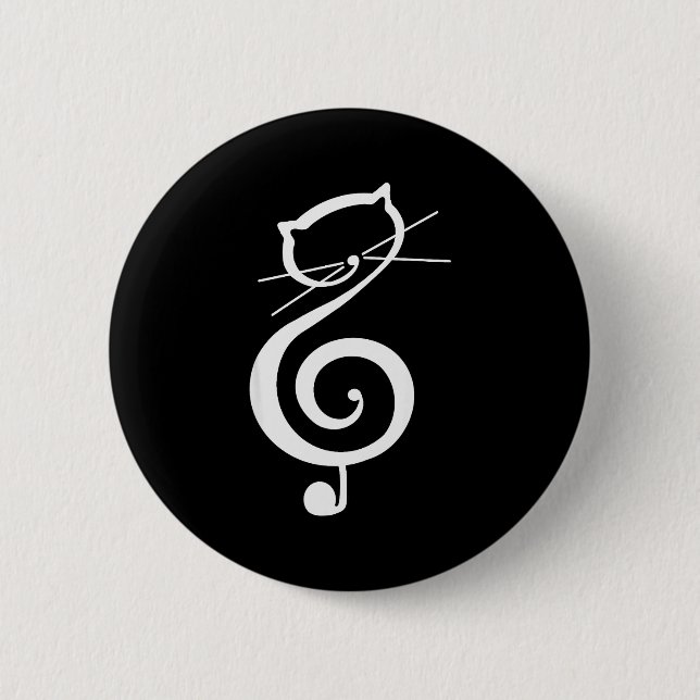 Badge Rond 5 Cm Cat Kitty Treble Music Clef Funny Cat Music Notes  (Devant)