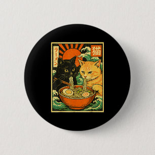 Badge Rond 5 Cm Cat noir & Chat orange Ramen d'inclinaison jap