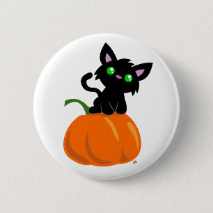 Badge Rond 5 Cm Cat on a Pumpkin Button
