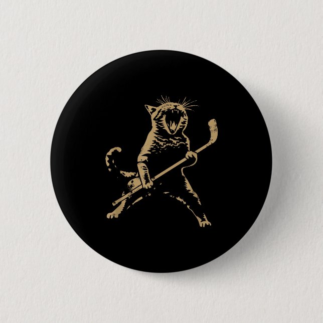 Badge Rond 5 Cm Cat Playing Ice Hockey  (Devant)