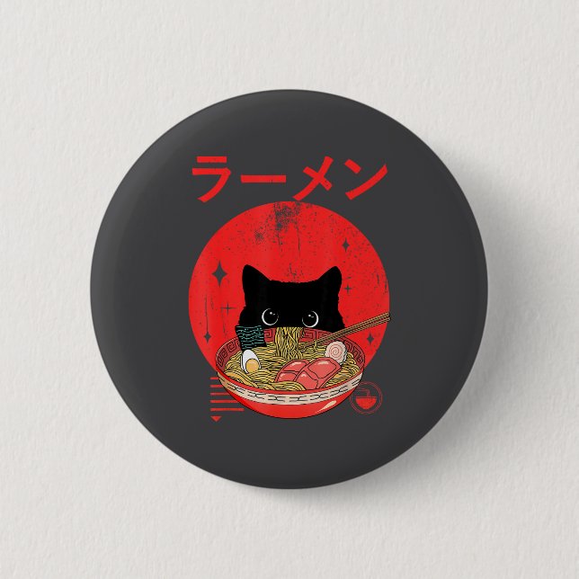 Badge Rond 5 Cm Cat Ramen Japanese Funny Graphic Tees Kawaii Cat A (Devant)