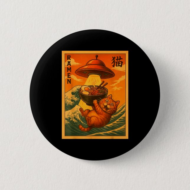 Badge Rond 5 Cm Cat Ramen Ufo Funny Japanese Anime Men Women Teens (Devant)