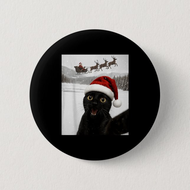 Badge Rond 5 Cm Cat Selfie With Santa Funny Black Cat Christmas Me (Devant)