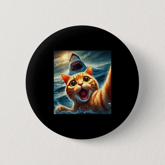 Badge Rond 5 Cm Cat Selfie With Shark Funny  (Devant)