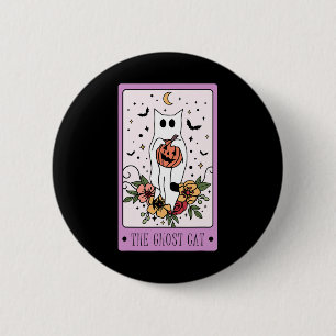 Badge Rond 5 Cm Cat Tarot Card Ghost Halloween Citrouille Chat Lov