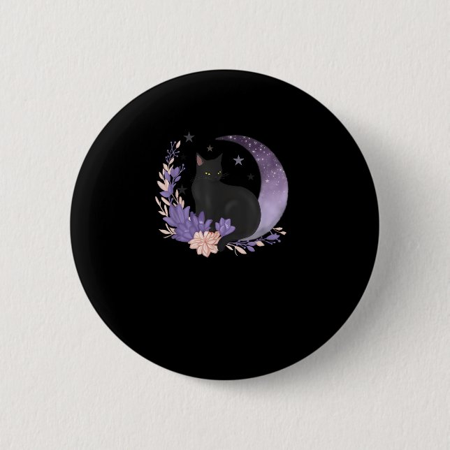 Badge Rond 5 Cm Cat Witchy Moon Flowers Pastel Goth Goblincore (Devant)