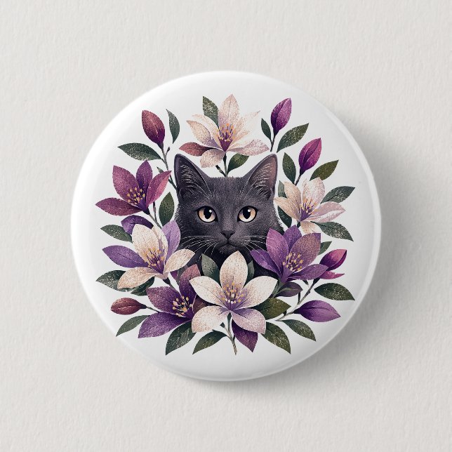 Badge Rond 5 Cm Cat with Flowers (Devant)