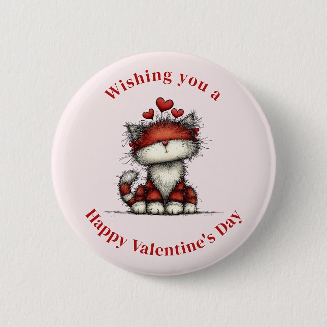 Badge Rond 5 Cm Cat with Red Hearts Cute and Fun Valentine's Day (Devant)