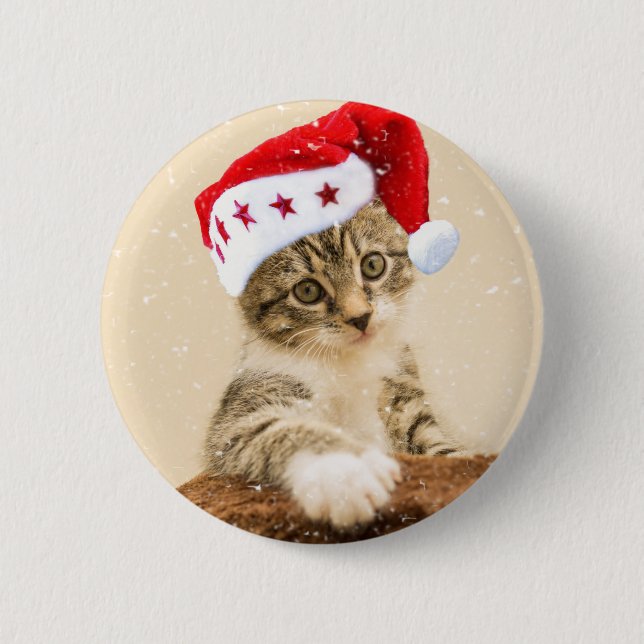 Badge Rond 5 Cm Cat with santa cap (Devant)