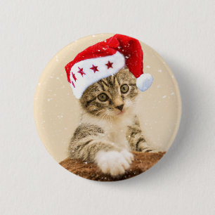 Badge Rond 5 Cm Cat with santa cap