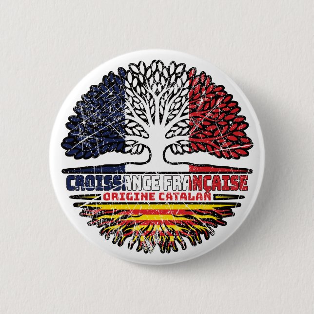 Badge Rond 5 Cm Catalogne Catalan France Arbre (Devant)