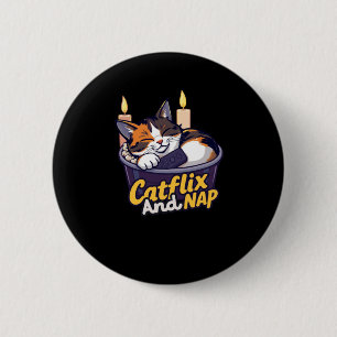 Badge Rond 5 Cm Catflix Et Nidification - Illustration De Relaxati