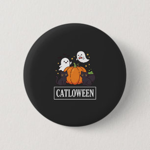 Badge Rond 5 Cm Catloween Drôle Chat Halloween Fantôme Citrouille