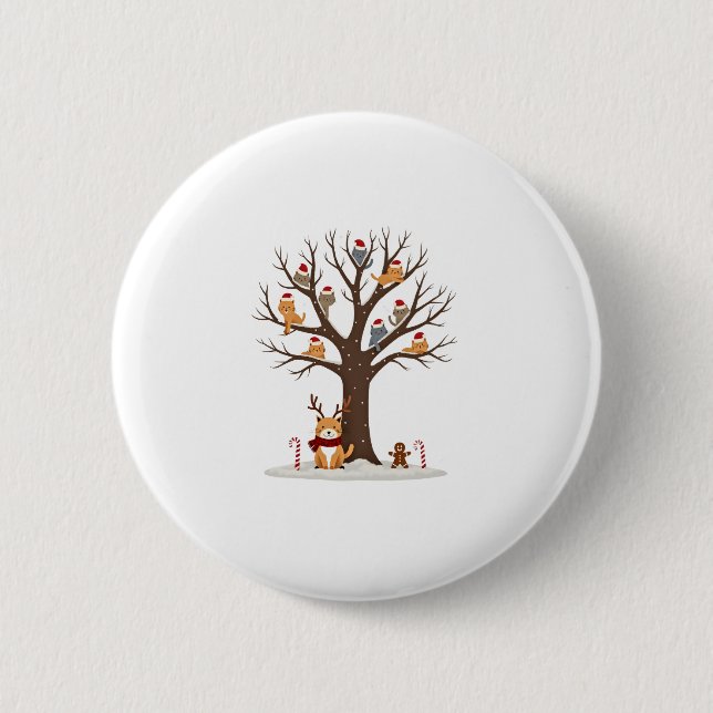 Badge Rond 5 Cm Cats In Snow Tree Winter Christmas Santa Hat X-mas (Devant)