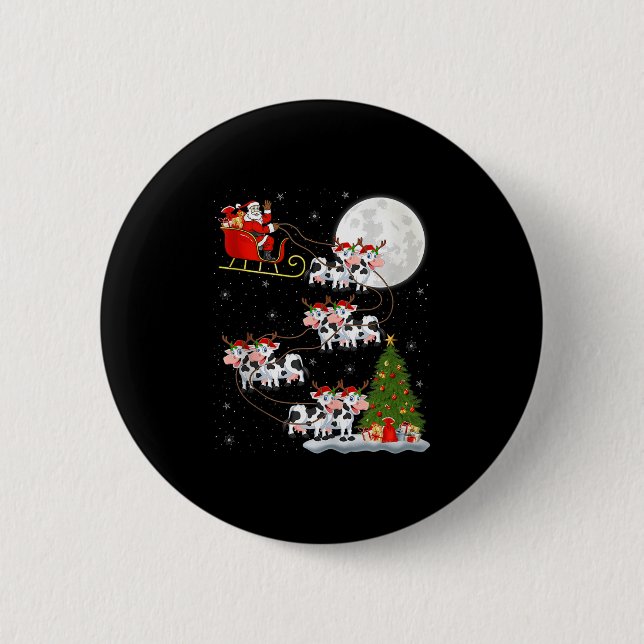 Badge Rond 5 Cm Cattle Cow Santa Sleigh Flying Funny Magical Chris (Devant)