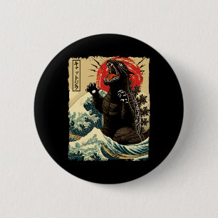 Badge Rond 5 Cm Catzilla Art de Chat Drôle de Chat Japonais Pour H