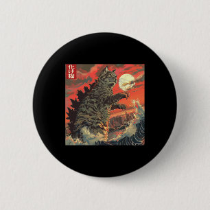 Badge Rond 5 Cm Catzilla Attaquer Japon Drôle mignon Cat Anime Sty