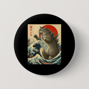 Badge Rond 5 Cm Catzilla Chat Art Japonais Dons De Chat Drôle Pour
