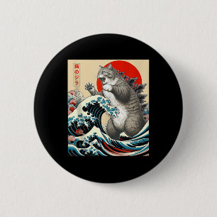 Badge Rond 5 Cm Catzilla Chat Art Japonais Dons De Chat Drôle Pour