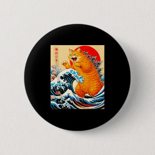 Badge Rond 5 Cm Catzilla chat orange art japonais pour hommes femm