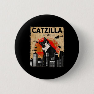 Badge Rond 5 Cm Catzilla vintage - Drôle Tuxedo Chat Et Kitten