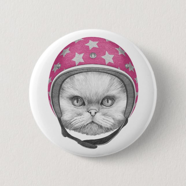 Badge Rond 5 Cm Cavalier de moto de chat persan (Devant)